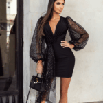 Czarna mini cekin rękaw