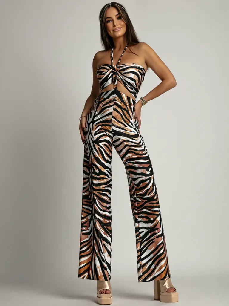 Kombinezon NB Leu zebra beżowo-czarny