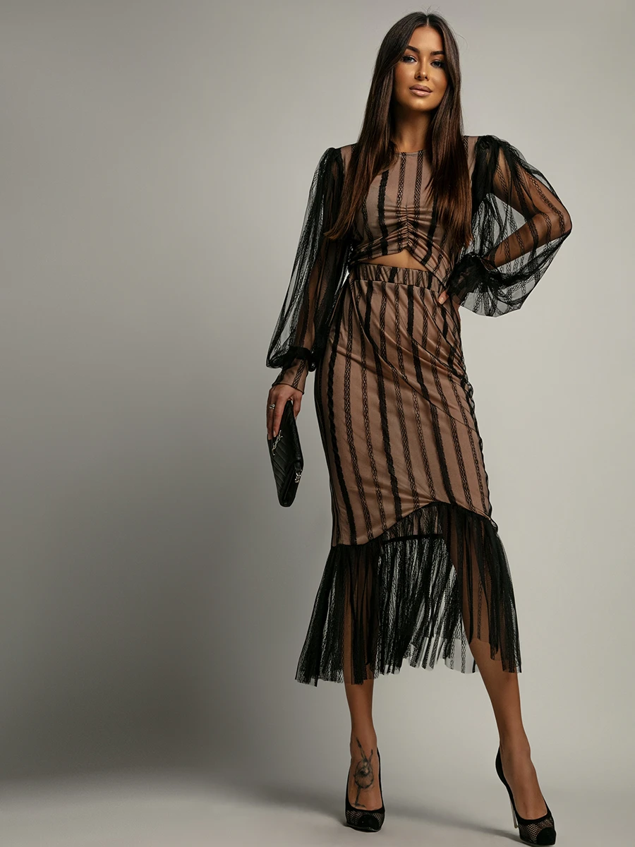 Komplet bluzka + spódnica Malinde czarny (2) Komplet bluzka + spódnica Malinde czarny