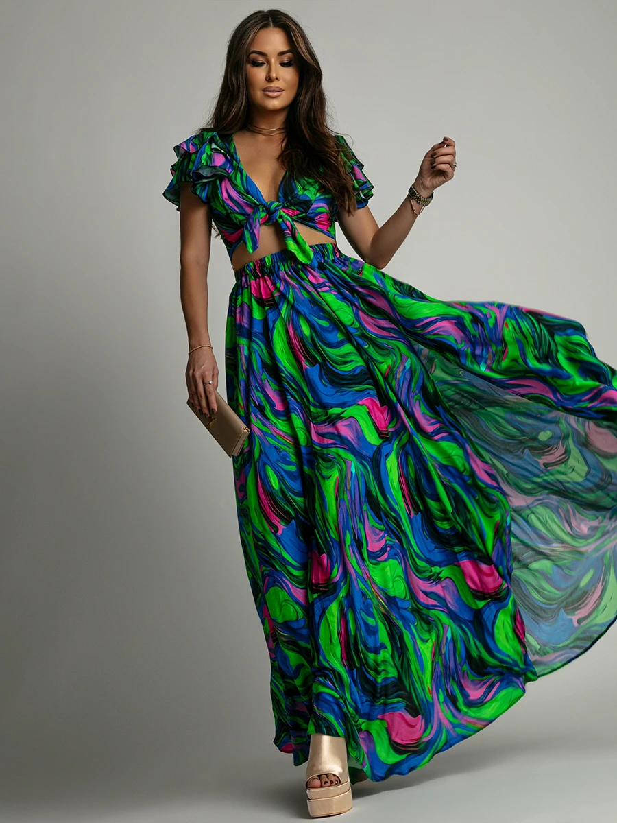 Komplet bluzka + spódnica NB DuoFluo II niebiesko-zielony (1) Komplet bluzka + spódnica NB DuoFluo II niebiesko-zielony