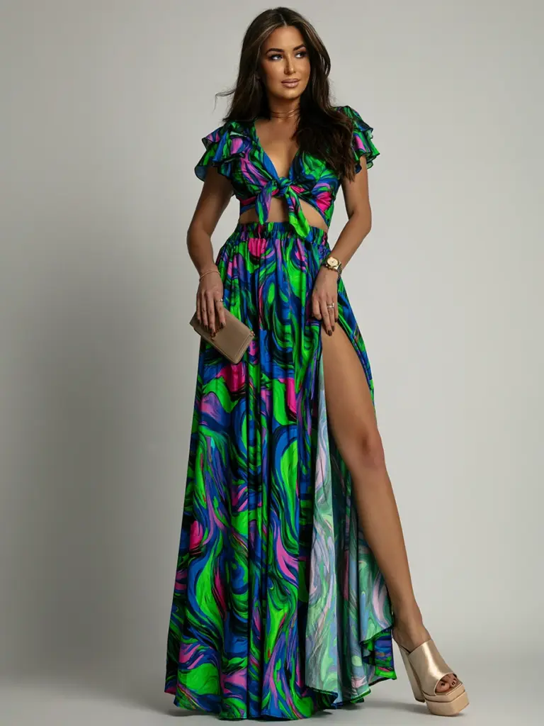 Komplet bluzka + spódnica NB DuoFluo II niebiesko-zielony