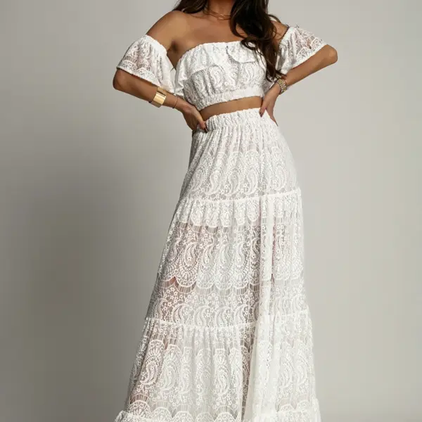 Komplet koronkowy spódnica + bluzka NB Desperado biały