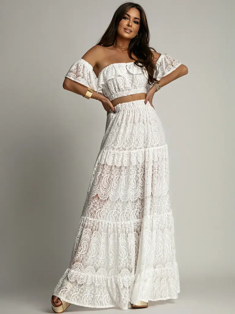 Komplet koronkowy spódnica + bluzka NB Desperado biały