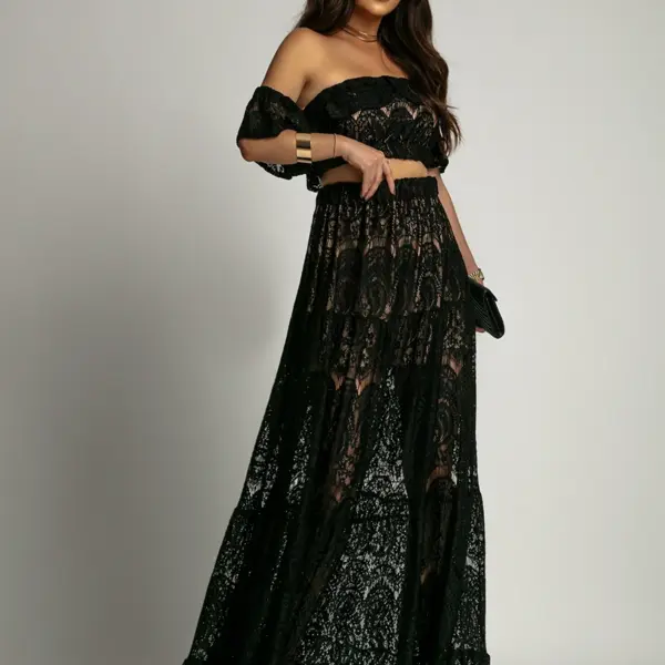 Komplet koronkowy spódnica + bluzka NB Desperado czarny