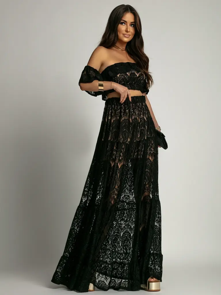 Komplet koronkowy spódnica + bluzka NB Desperado czarny