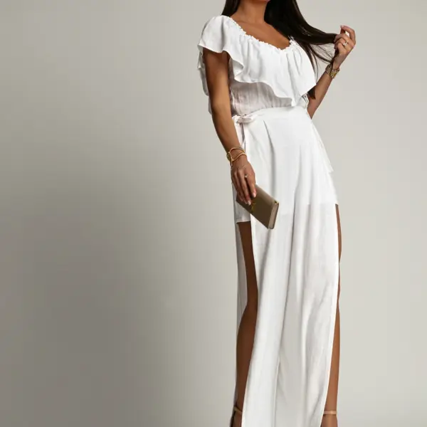 Komplet len kombinezon + spodnie NB Zakhyr biały