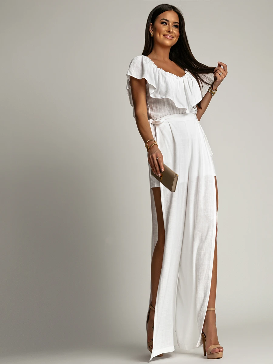 Komplet len kombinezon + spodnie NB Zakhyr biały (2) Komplet len kombinezon + spodnie NB Zakhyr biały