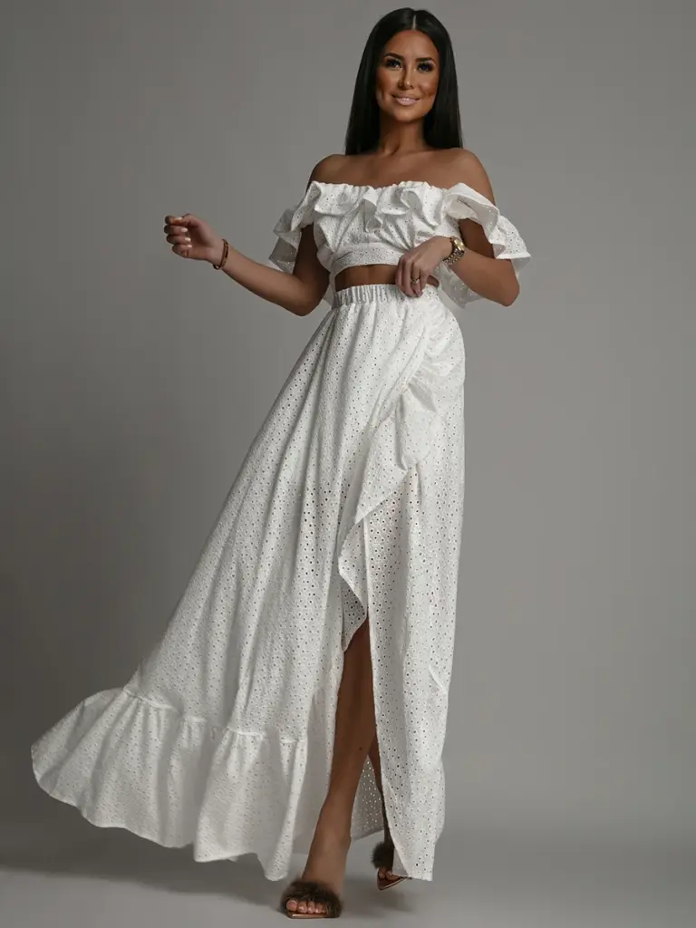 Komplet top + spódnica maxi Balideo II biały