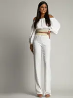 Komplet wakacyjny len NB Sanorri biały