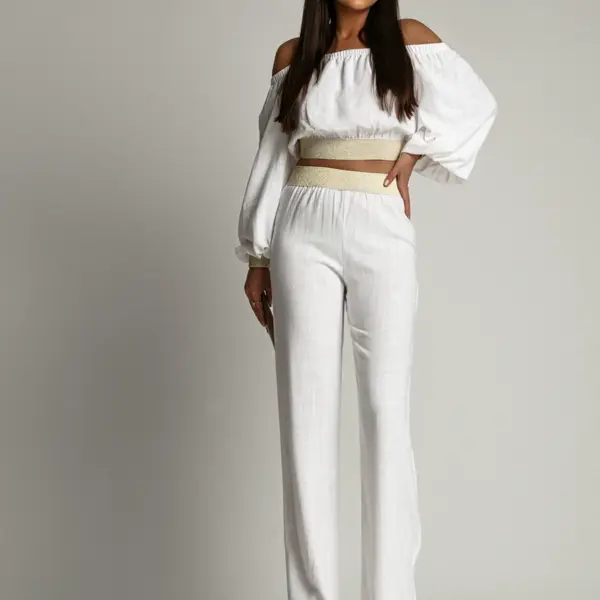 Komplet wakacyjny len NB Sanorri biały