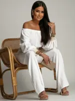 Komplet wakacyjny len NB Sanorri biały