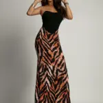 Spódnica maxi lycra NB Zezue tygrys brąz