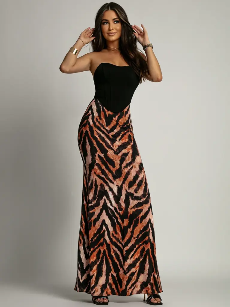 Spódnica maxi lycra NB Zezue tygrys brąz