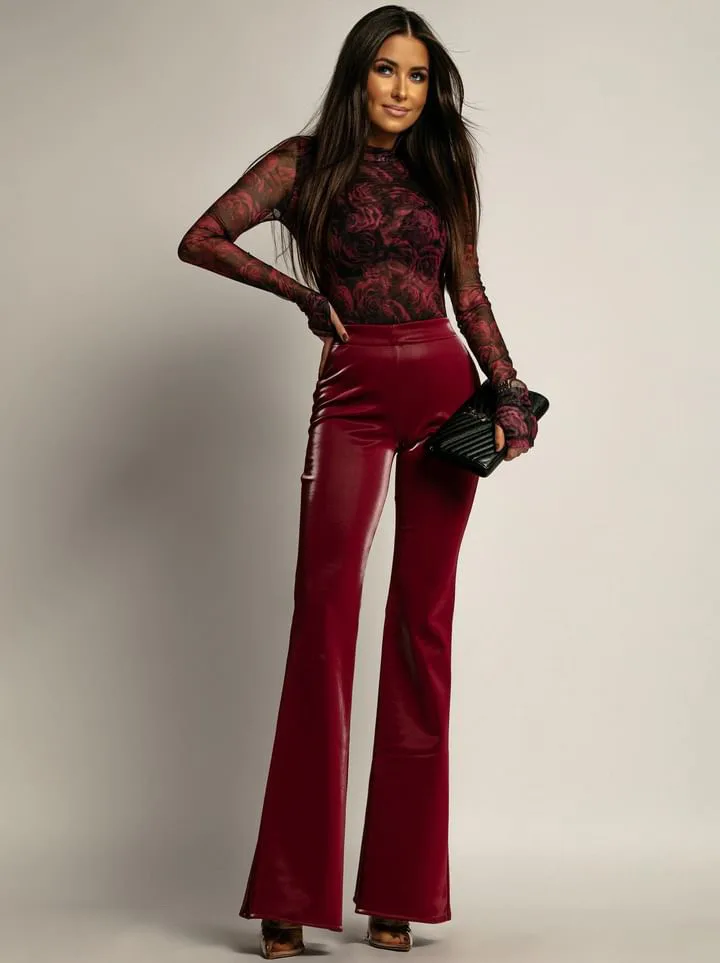 Spodnie dzwony winylowe NB Explosion bordowe