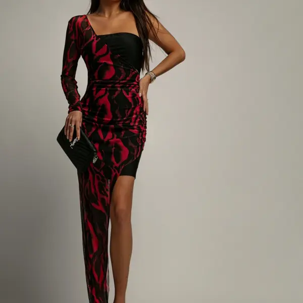 Sukienka asymetryczna NB Onels czarna-czerwona