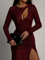 Sukienka brokatowa NB Enezi bordowa