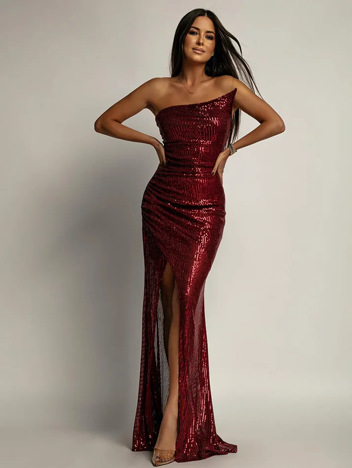 Sukienka cekinowa NB Lapoto bordowa