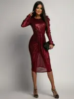 Sukienka cekinowa NB Marylin Shape bordowa