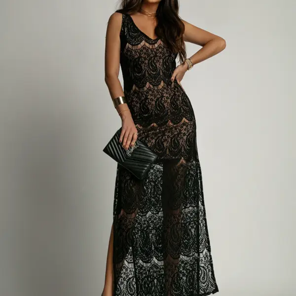 Sukienka koronkowa maxi NB Veroni czarna