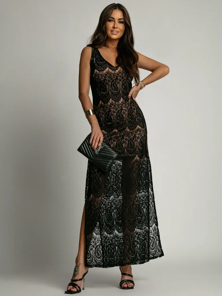 Sukienka koronkowa maxi NB Veroni czarna