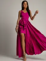 Sukienka maxi NB Merbella amarantowa w panterkę