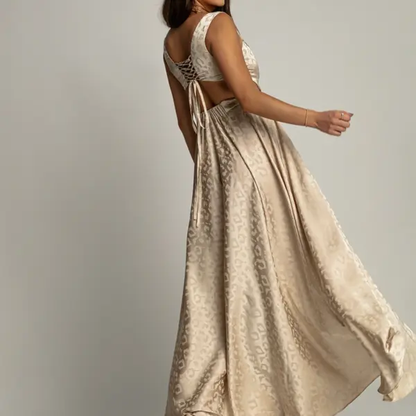 Sukienka maxi NB Merbella beżowa w panterkę