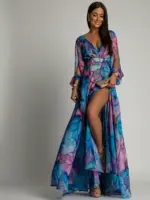 Sukienka maxi NB Salip niebieska w kwiaty