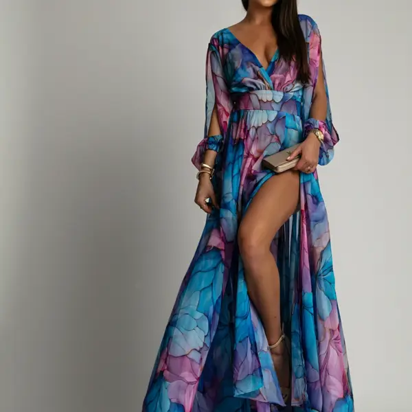 Sukienka maxi NB Salip niebieska w kwiaty