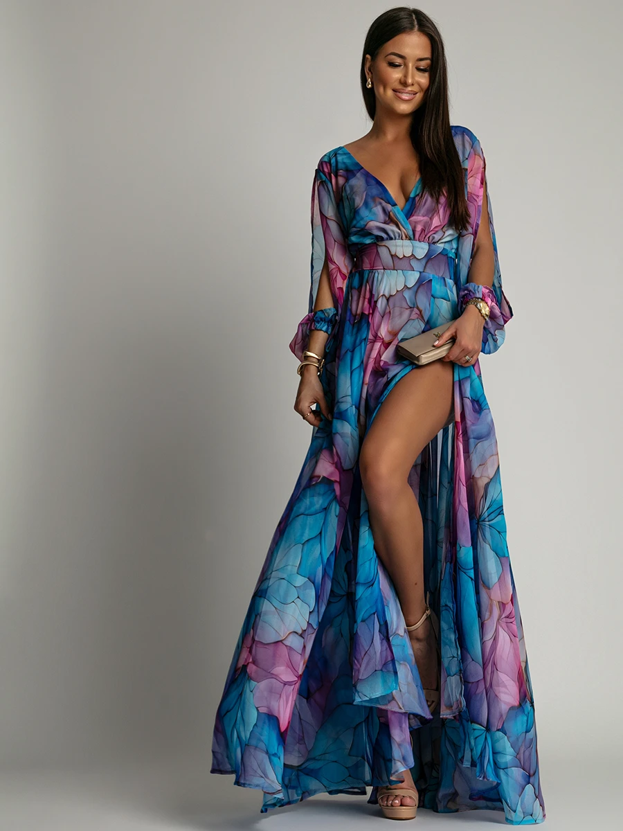 Sukienka maxi NB Salip niebieska w kwiaty (1) Sukienka maxi NB Salip niebieska w kwiaty