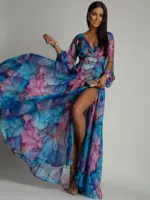 Sukienka maxi NB Salip niebieska w kwiaty