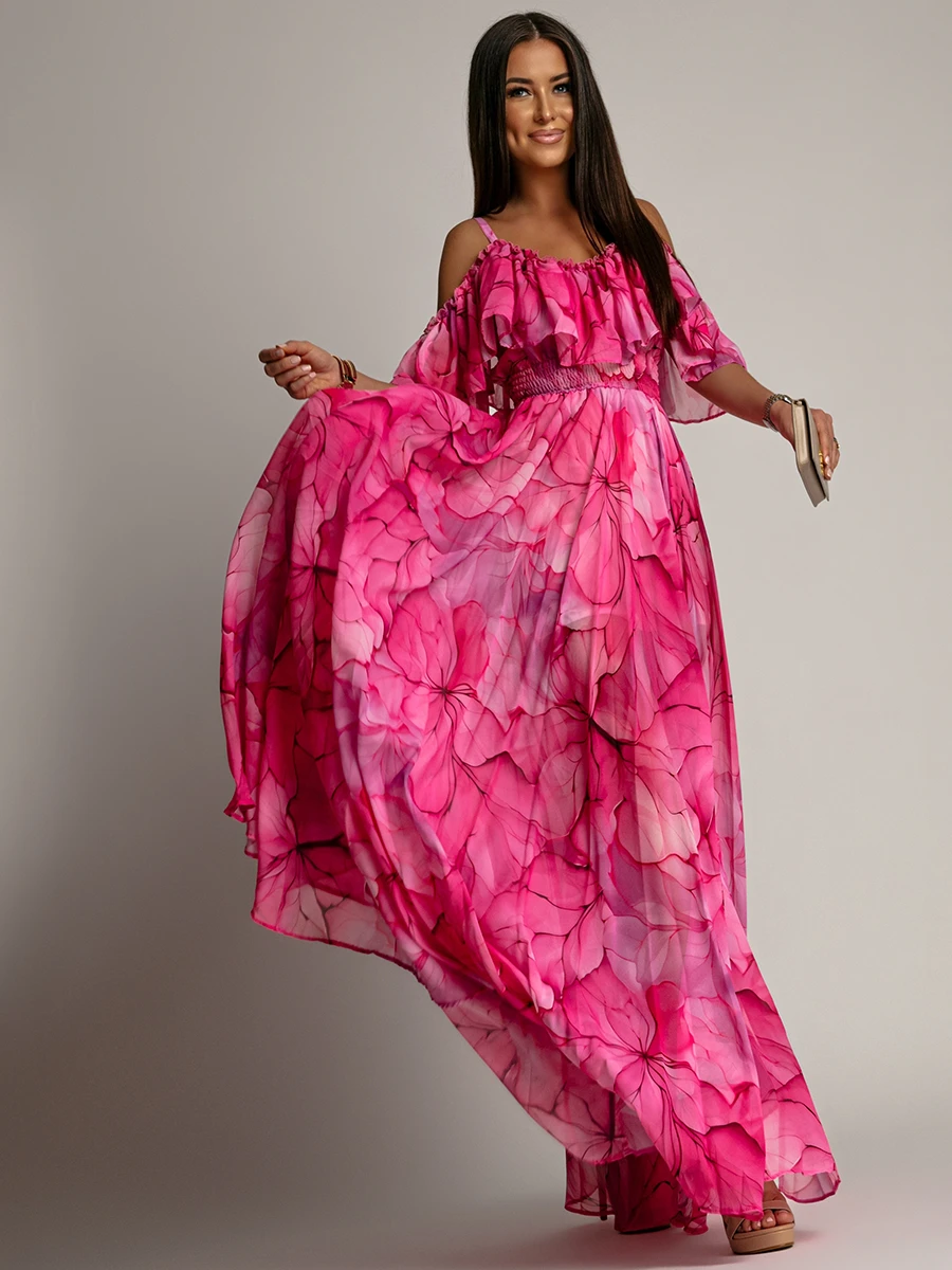 Sukienka maxi NB Salip różowa w kwiaty (1) Sukienka maxi NB Salip różowa w kwiaty