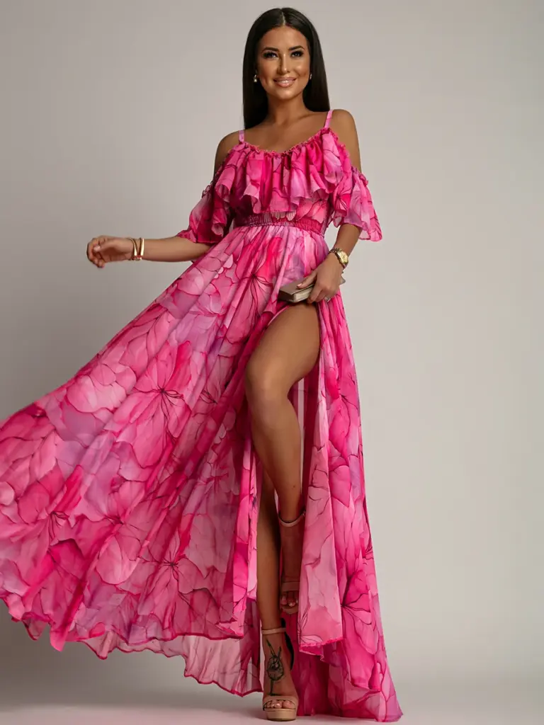 Sukienka maxi NB Salip różowa w kwiaty