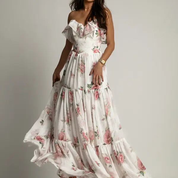 Sukienka maxi w róze NB Viva Garden biała