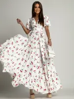 Sukienka maxi w wisienki Cherry biała