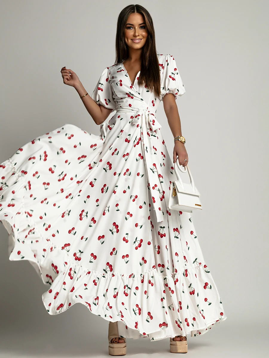 Sukienka maxi w wisienki Cherry biała (2) Sukienka maxi w wisienki Cherry biała