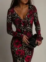 Sukienka midi NB Moygo panterka i róże