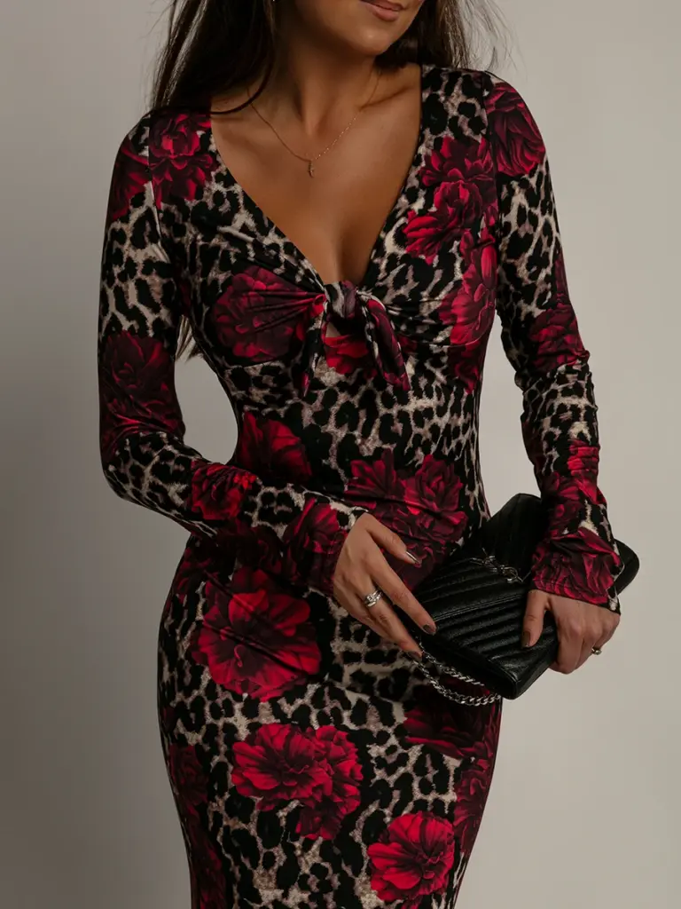 Sukienka midi NB Moygo panterka i róże