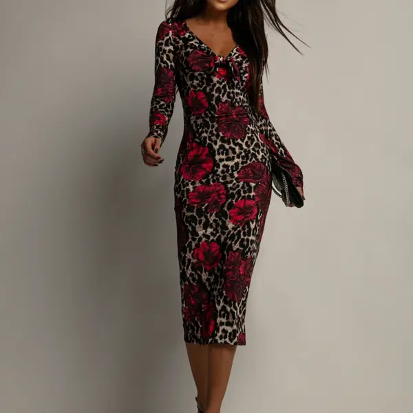 Sukienka midi NB Moygo panterka i róże