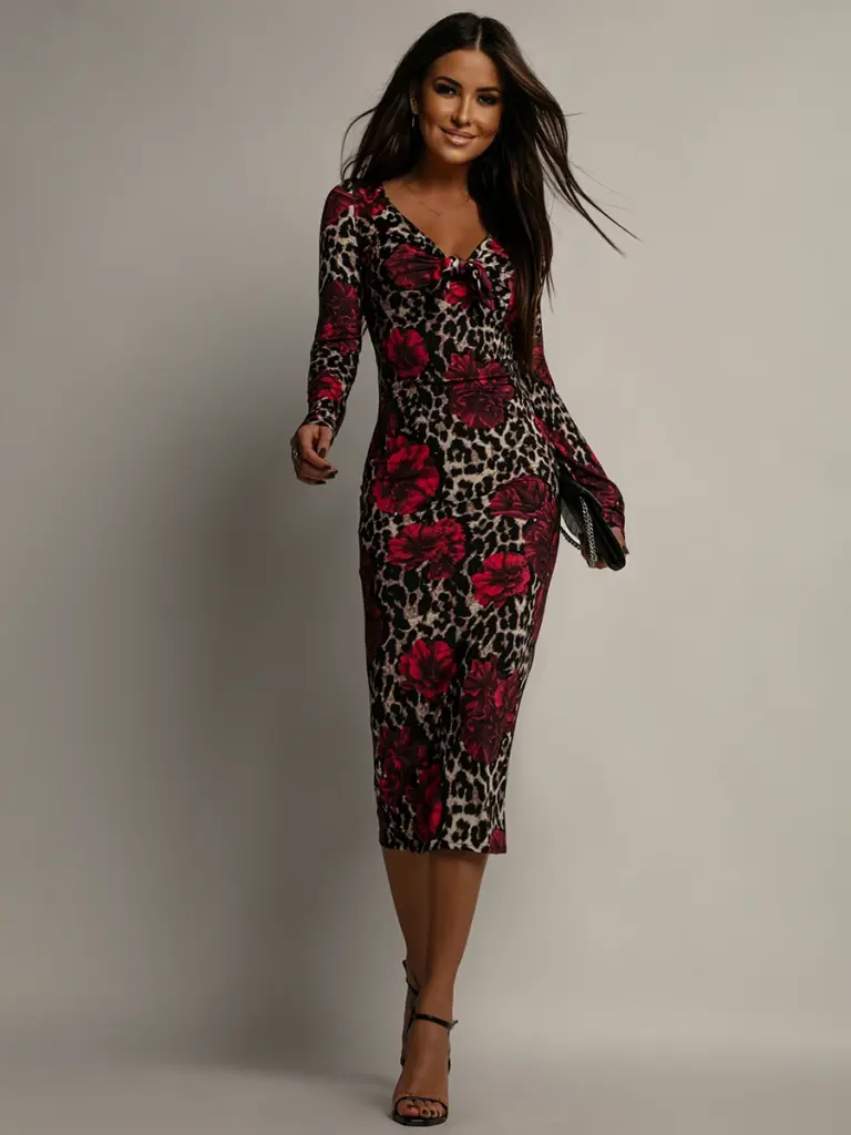 Sukienka midi NB Moygo panterka i róże