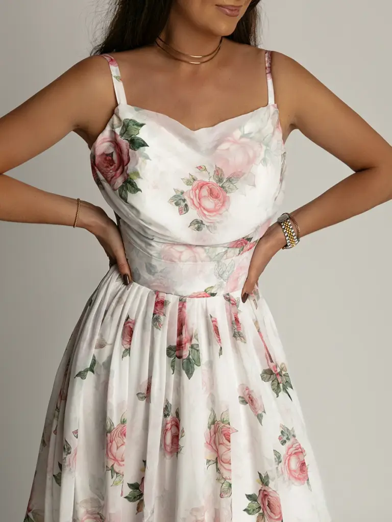 Sukienka midi w róże NB Viva Garden biała