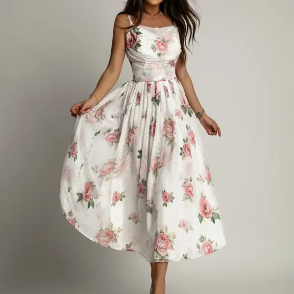 Sukienka midi w róże NB Viva Garden biała