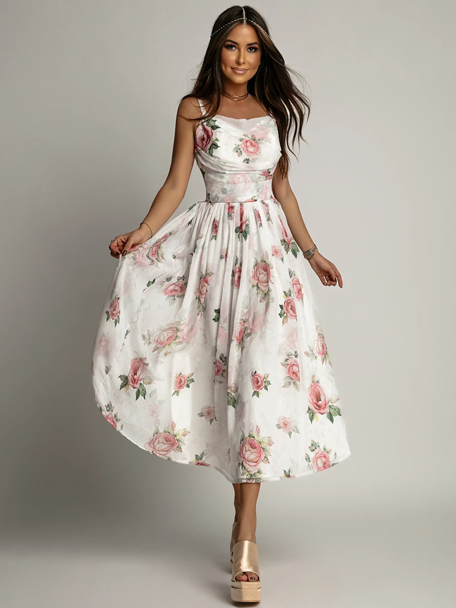 Sukienka midi w róże NB Viva Garden biała (2) Sukienka midi w róże NB Viva Garden biała