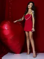 Sukienka rozkloszowana NB V-ness czerwona