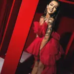 Sukienka tiulowa z odpinanym trenem NB Hollywood star czerwona