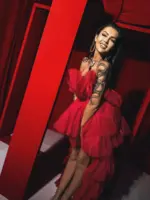 Sukienka tiulowa z odpinanym trenem NB Hollywood star czerwona