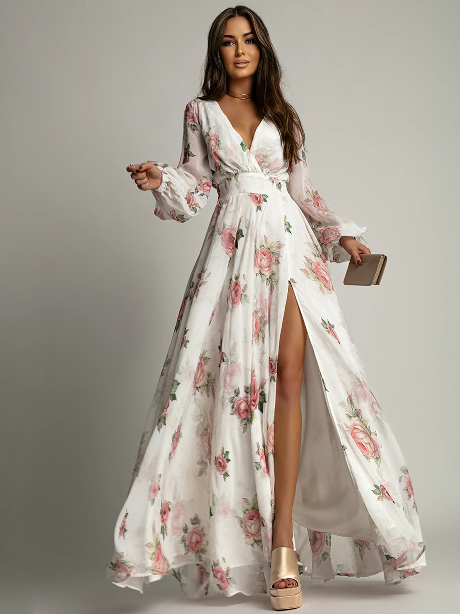 Sukienka w róże maxi NB Viva Garden biała (3) Sukienka maxi w róze NB Viva Garden biała