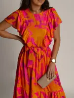 Sukienka wakacyjna NB Cappy pomarańczowo-różowa