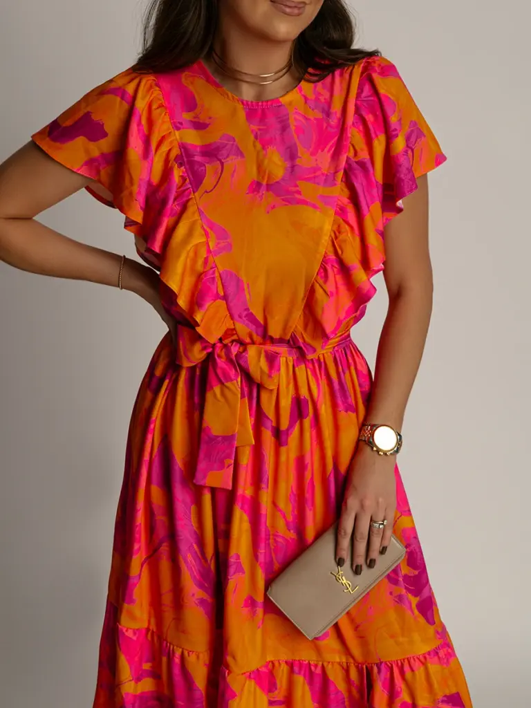 Sukienka wakacyjna NB Cappy pomarańczowo-różowa