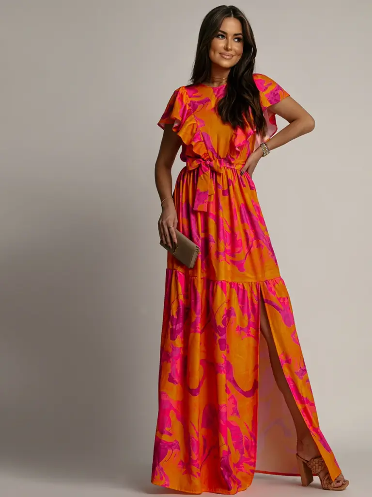 Sukienka wakacyjna NB Cappy pomarańczowo-różowa