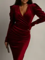 Sukienka welurowa NB Porde bordowa